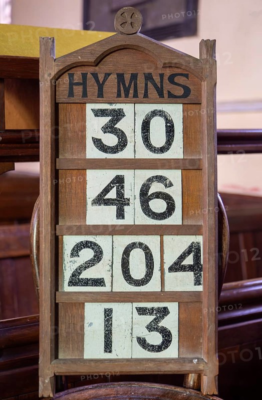 Hymn numbers on display in church, Church of All Saints, Ashbocking, Suffolk, England, UK
