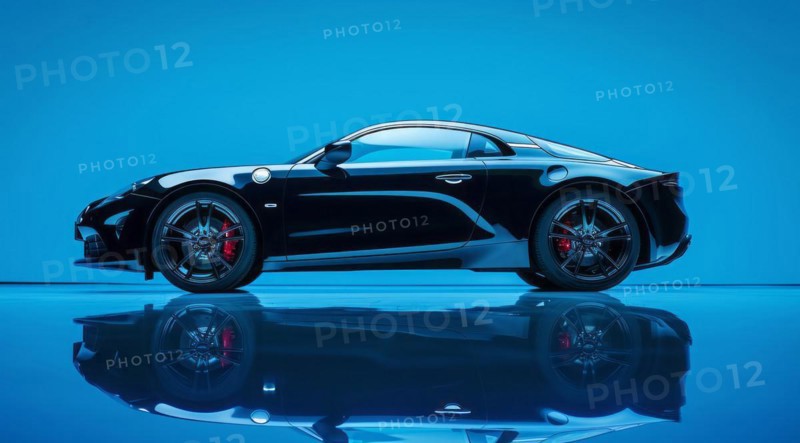 Modern luxury expensive sport car on the exhibition stand, AI generated
