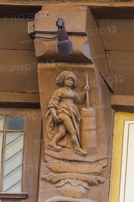 Breastcloth of a former patrician house from 1521, carvings, Goslar, Lower Saxony, Germany, Europe
