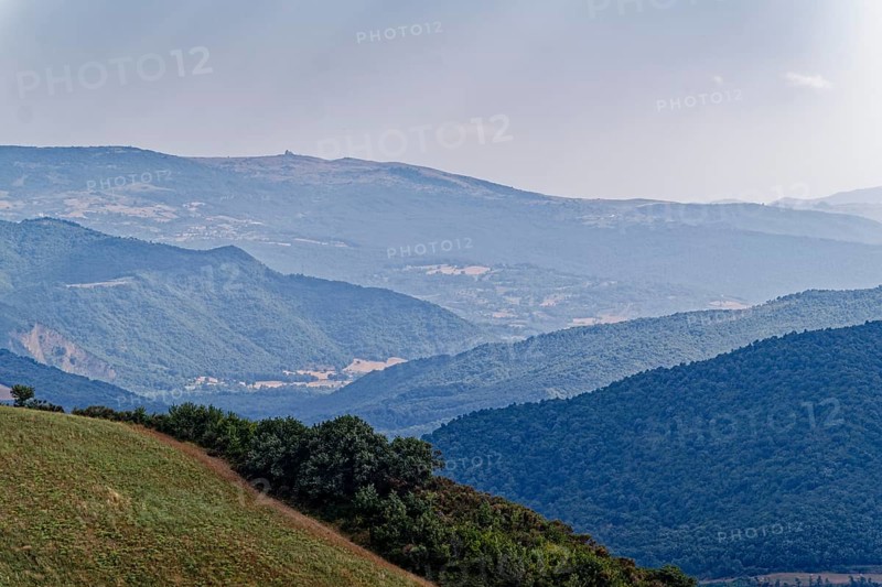 The hilly landscape of Basilicata in the Lucanian Apennine Mountains in the north of the Italian province of Potenza. Monteverdi, Melfi, Basilicata, Southern Italy, Southern Europe