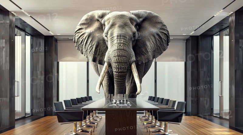 Elephant in the room, a concept of ignoring problems and difficult situations, AI generated