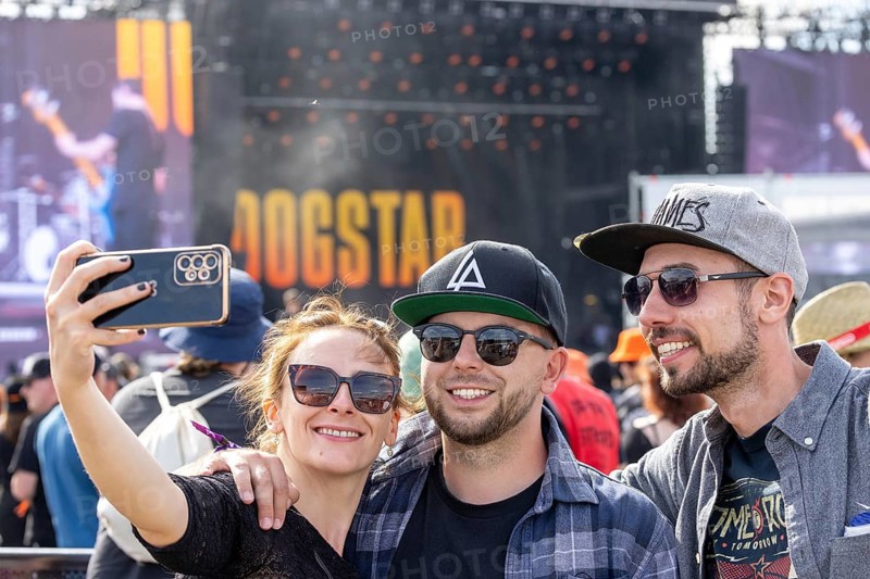 Adenau, Germany, 8 June 2024: Fans enjoy Dogstar (bass, Keanu Reeves) at Rock am Ring. The festival takes place at the Nürburgring race track near the town of Adenau from 7 - 9 June 2024, Europe