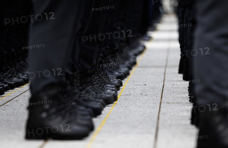 Combat boots of soldiers of the guard battalion, taken during a final roll call of the Bundeswehr missions MINUSMA and EUTM Mali at the Federal Ministry of Defence in Berlin, 22.02.2024