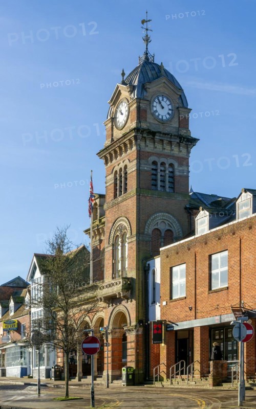 Clock tower of Town Hall, Hungerford, Berkshire, England, UK built 1871
