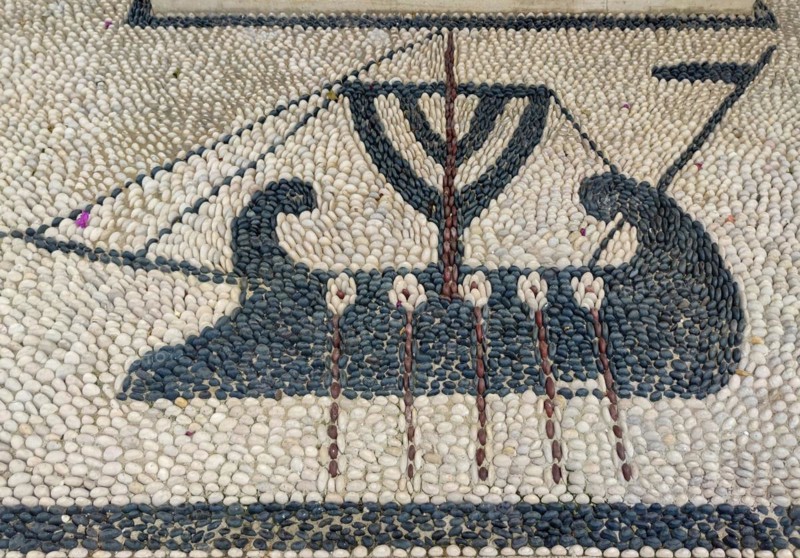 Pebble mosaic, pavement, background, texture, Rhodes, Greece, Europe