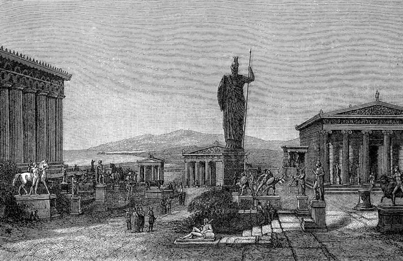 The Acropolis of Athens, Greece, after a mural painting in the Neues Museum Berlin, in 1885, Historical, digital reproduction of an original from the 19th century, Europe