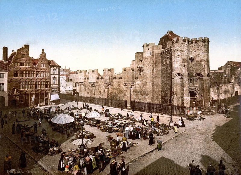Castle of the Counts, Gravensteen, Ghent, Belgium, ca 1895, Historical, digitally restored reproduction from a 19th century original, Record date not stated, Europe