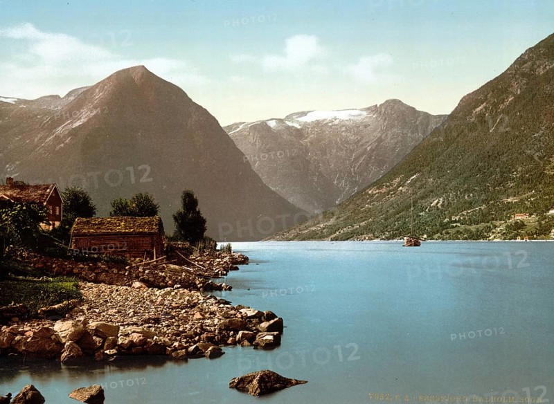 Essefjord near Balholm, Sognefjord, Norway, c. 1895, Historic, digitally restored reproduction from a 19th century original, Record date not stated, Europe