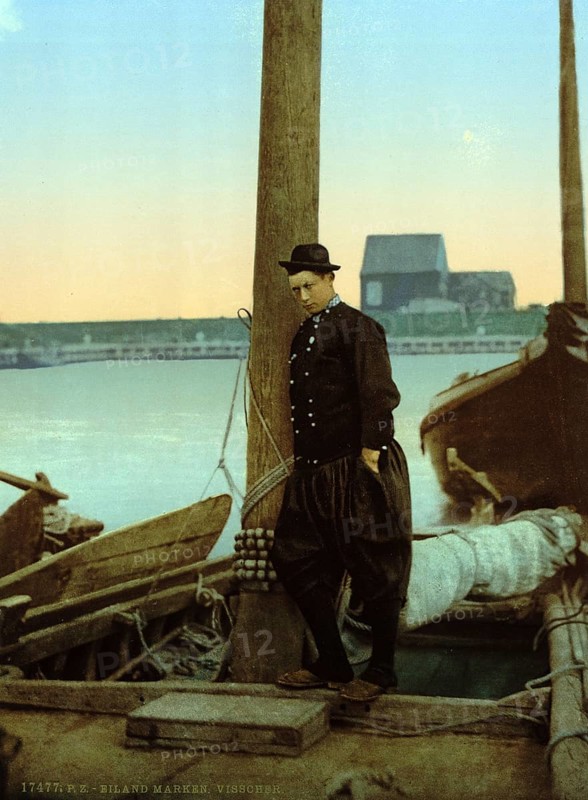 A Dutch fisherman, Marken Island, Holland, ca 1895, Historical, digitally restored reproduction from a 19th century original, Record date not stated