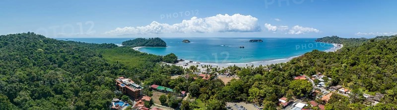 Aerial view, coast and town, Corrohoe Bay and Playa Espadilla, Manuel Antonio National Park, Puntarenas, Quepos, Costa Rica, Central America
