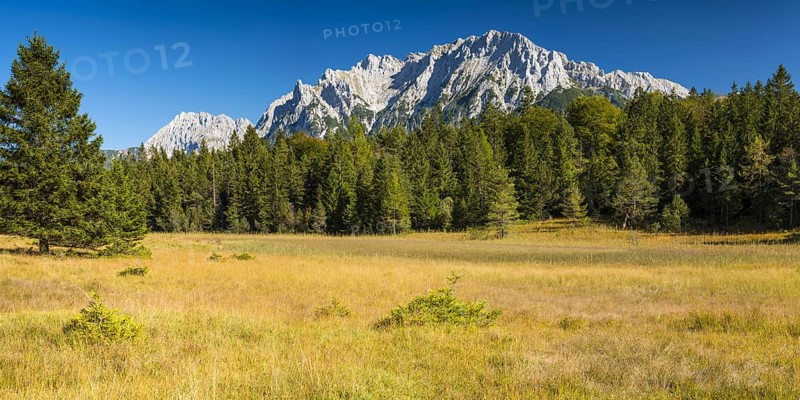Moorland near Lautersee, near Mittenwald, with the Karwendel mountains behind, Werdenfelser Land, Upper Bavaria, Bavaria, Germany, Europe