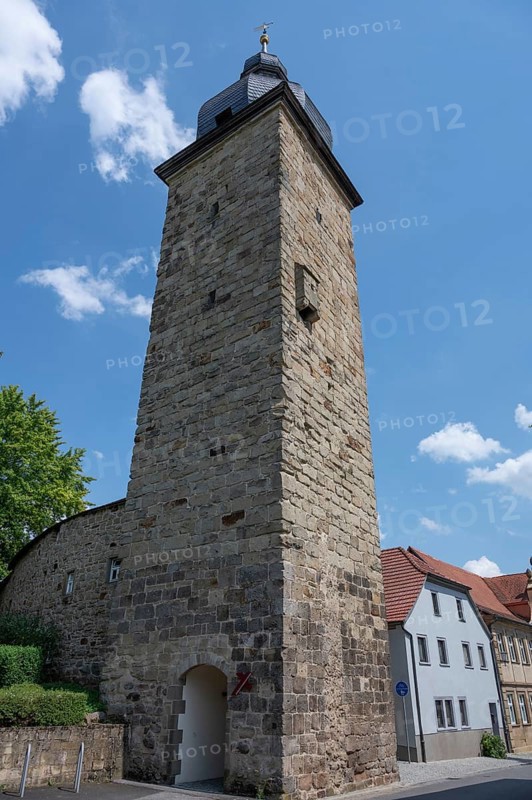 Upper gate tower from the 14th century, inhabited until the end of the 19th century, Zeil am Main, Lower Franconia, Bavaria, Germany, Europe