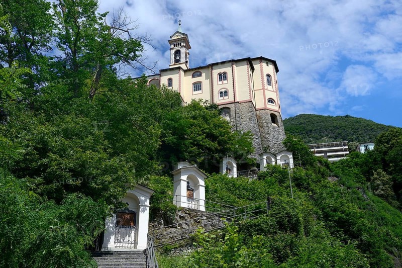 Pilgrimage route with chapels and pilgrimage church Madonna del Sasso, Locarno, Canton Ticino, Switzerland, Europe