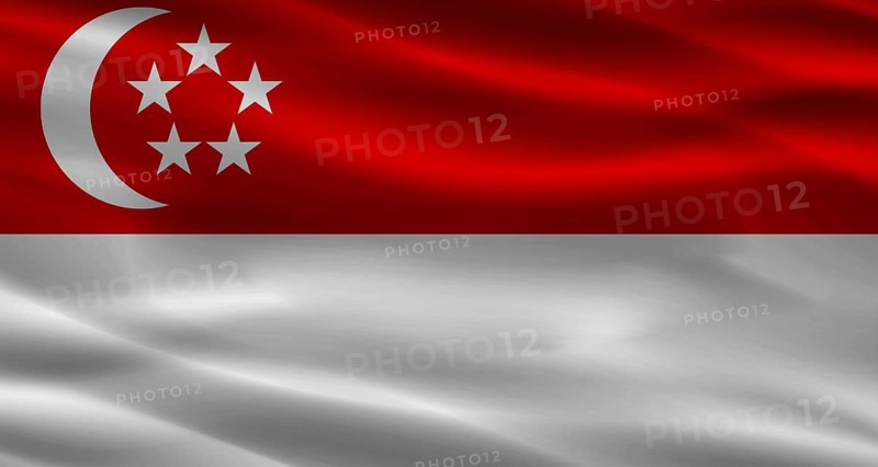 Singapore flag with a fabric texture waving. Close up of flag of Singapore with cloth texture