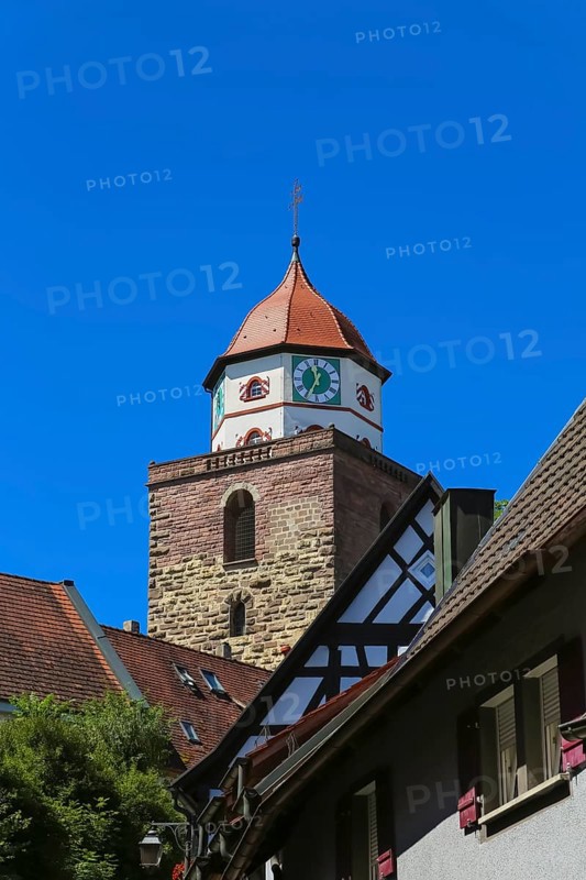 Römerturm, Oberstadtturm, Oberer Turm, Hoher Turm, built on the remains of the first castle of Haigerloch, humpback ashlar from around 1100, upper storey octagonal structure from 1744-1746, master builder Christian Beyer, historic building, Haigerloch, Zollernalbkreis, Baden-Württemberg, Germany, Europe