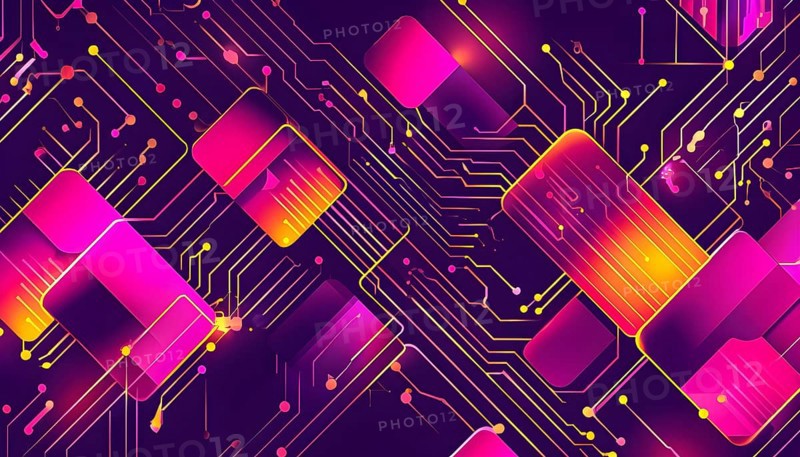 Looping animation of interlocking geometric shapes that morph into circuits, symbolizing AI logic and algorithm, AI generated