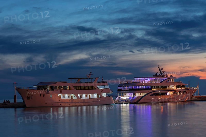 Excursion boats in the harbour of Rovinj, Istria, Croatia, Europe
