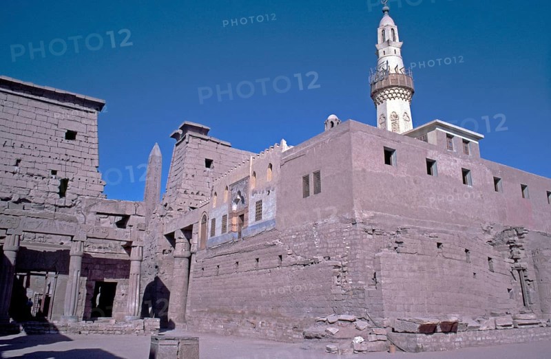 Mosque of Abu el-Haggag, Great Court of Ramses II, Luxor Temple, Luxor, Nile Valley, Egypt, September 1989, vintage, retro, old, historical, Africa