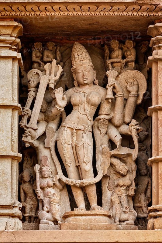 Famous stone carving sculptures, Lakshmana Temple, Khajuraho, India. Unesco World Heritage Site