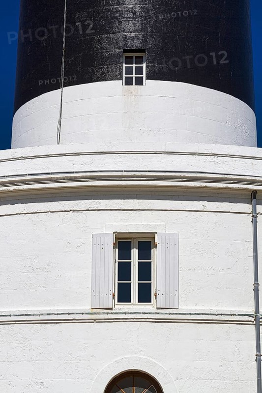 Black and white Chassiron lighthouse, detail, Saint-Denis-dOléron, Oleron Island, France, Europe