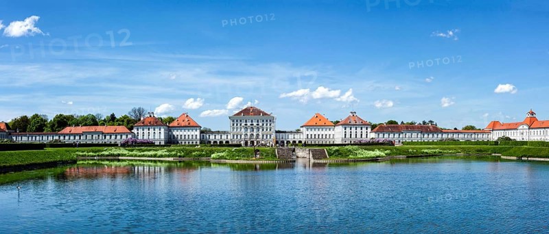 MUNICH, GERMANY, MAY 8, 2012: Panorama of Nymphenburg Palace (Schloss Nymphenburg) . This Baroque palace is the main summer residence of the former rulers of Bavaria of the House of Wittelsbach