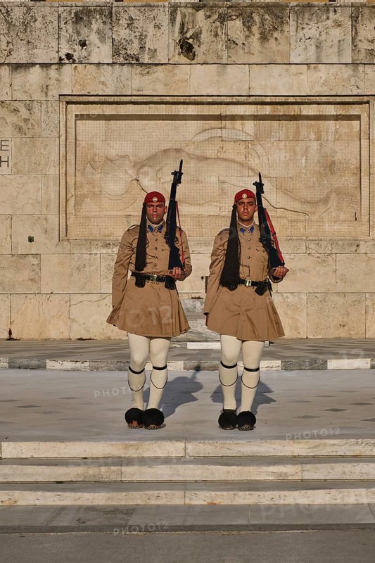 ATHENS, GREECE, MAY 20, 2019: Changing of the presidential guard Evzones in front of the Monument of the Unknown Soldier near Greek Parliament, Syntagma square, Athenes, Greece, Europe