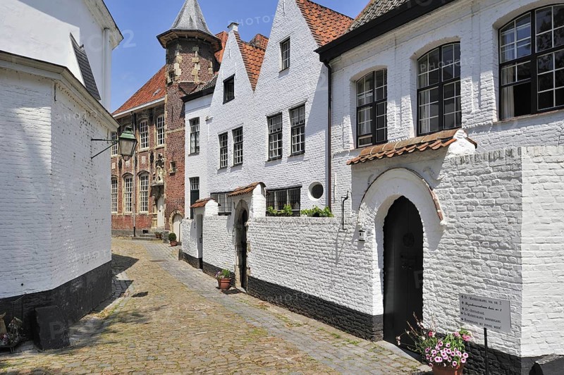 The Saint Elisabeth Beguinage with its small houses built in the 17th century, Kortrijk, Belgium, Europe