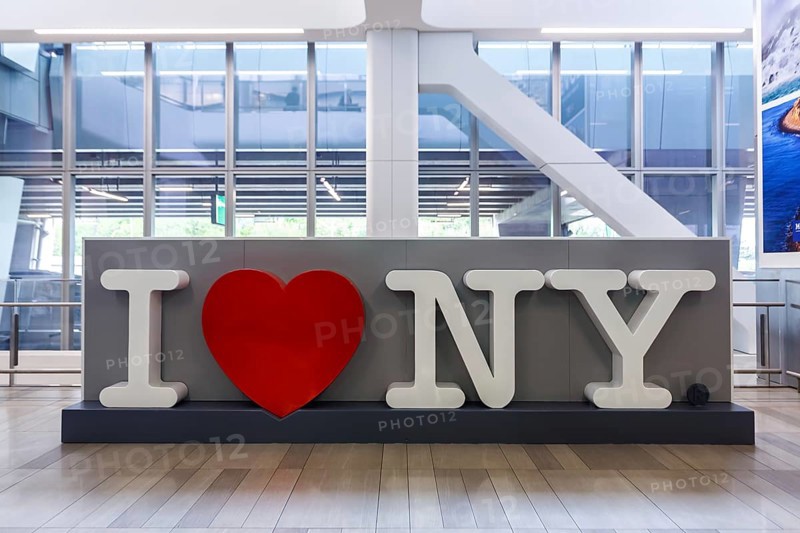 I Love NY sign at LaGuardia Airport in New York, USA, North America
