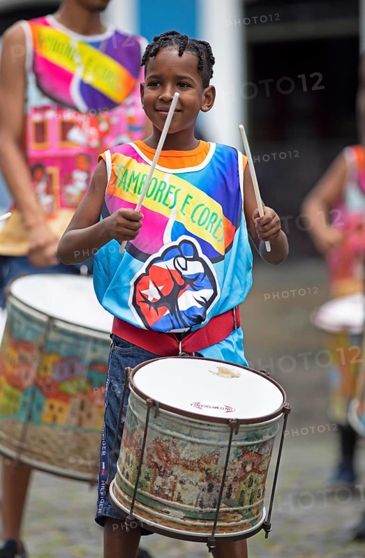 Traditional drumming group in the historic old town, Salvador, State of Bahia, Brazil, South America