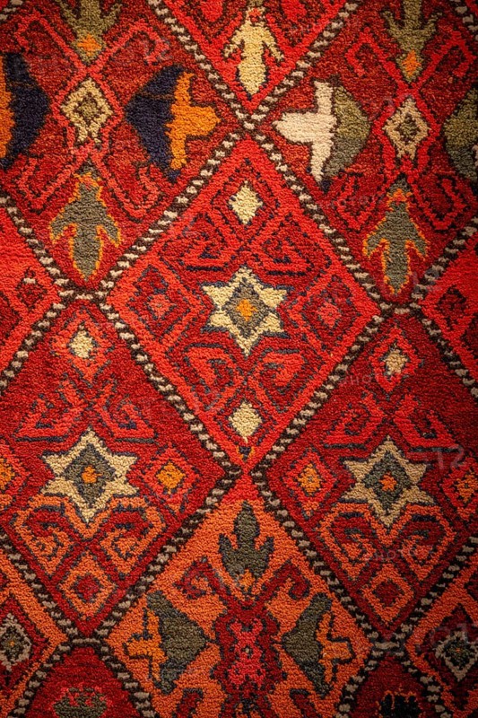 Traditional carpet with pattern, exhibition in the State History Museum, interior view, Bishkek, Kyrgyzstan, Asia