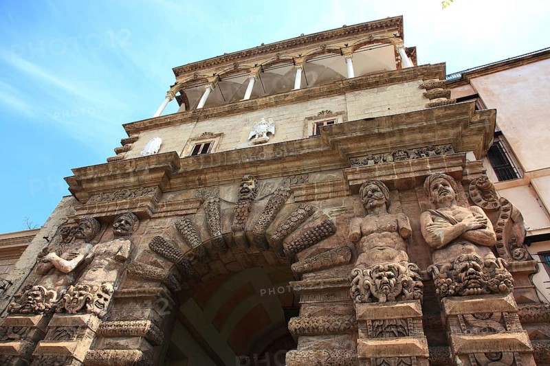 City of Palermo, the Porta Nuova, new gate, the most important city gate at the north end of the Norman Palace, UNESCO World Heritage Site, Sicily, Italy, Europe