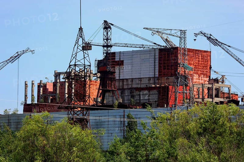 In the closed and uninhabitable 30-kilometre zone around the Chernobyl power plant and the workers' settlement of Pripyat, the accident reactor of the nuclear power plant, Ukraine, Europe