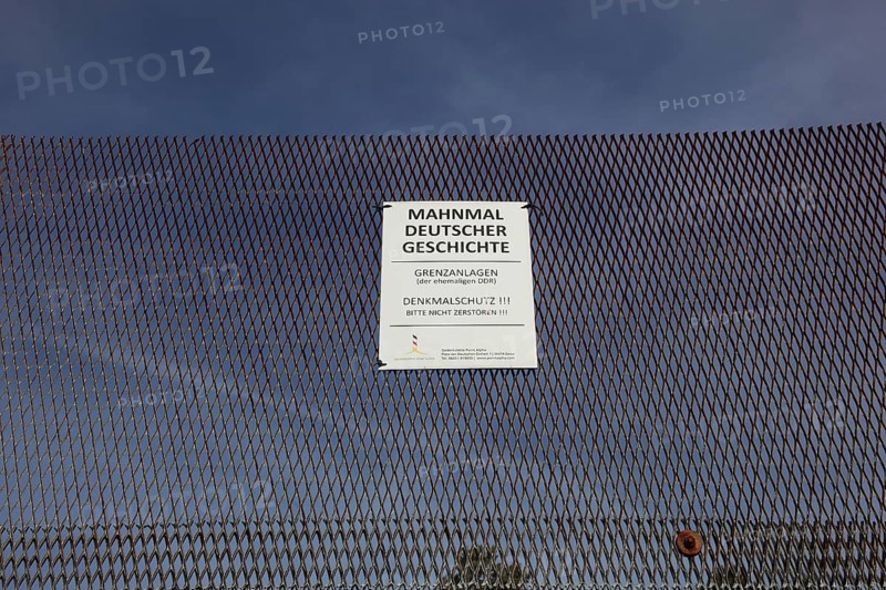 Point Alpha, memorial and meeting place on the road between Geisa (Thuringia) and Rasdorf (Hesse), Germany, expanded metal fence, former border fence, Europe