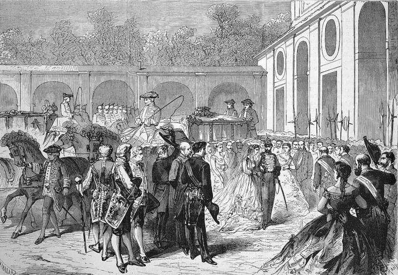 Wedding of the Infanta Maria Isabella d'Orleans-Montpensier, Infanta of Spain and Count Louis Philippe Albert d'Orléans, comte de Paris, 30 May 1864, France, Historic, digitally restored reproduction of a 19th century original, exact original date unknown, Europe