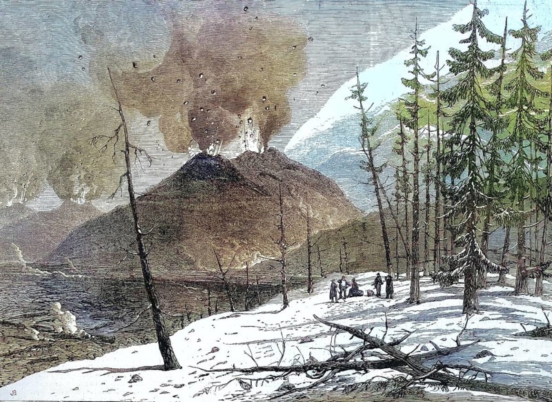 Eruption of Etna Volcano, Etna, in 1865, Sicily, Italy, Historical, digitally restored reproduction of an original 19th century painting, exact original date unknown, Europe