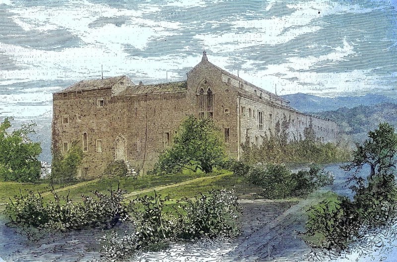 The former monastery of Lacroma, Lokrum, was converted into a castle by Archduke Maximilian of Habsburg, 1869, Croatia, Historic, digitally restored reproduction of a 19th century original, exact original date unknown, Europe
