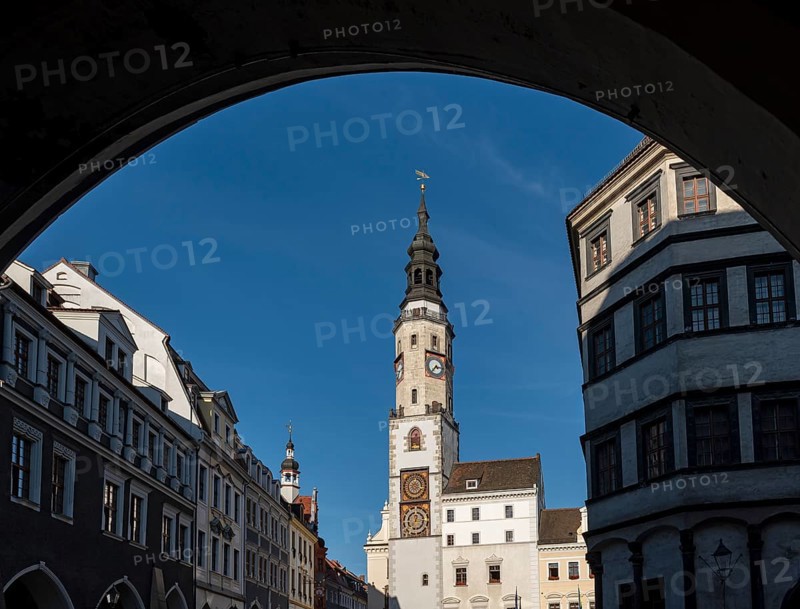 Old Town Hall Clock Tower and Lower Market Square, Untermarkt, Görlitz, Goerlitz, Germany, Europe