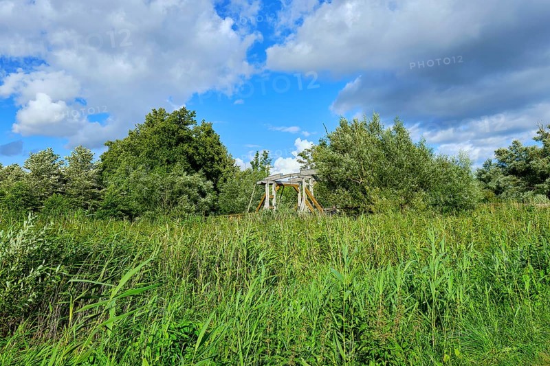 Listed wooden bascule bridge over the Trebel near Nehringen, Mecklenburg-Western Pomerania, Germany, Europe