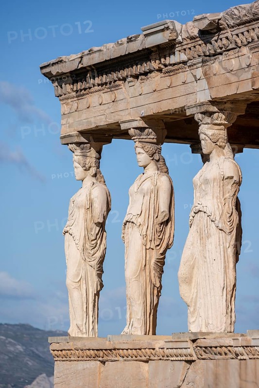 Columned Figures, Erechtheion Temple with Caryatids, Caryatid Hall, Acropolis, Athens, Greece, Europe