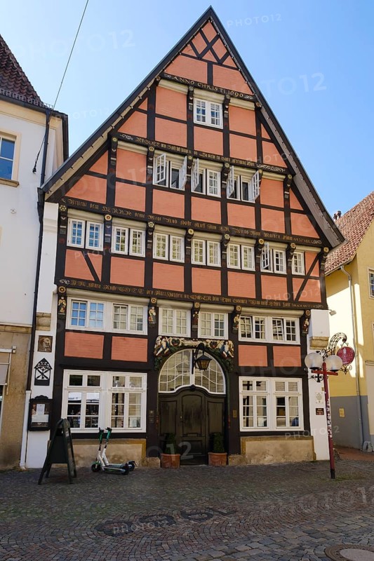 Walhalla House, Historic Half-half-timbered house House, Old Town, Osnabrück, Lower Saxony, Germany, Europe