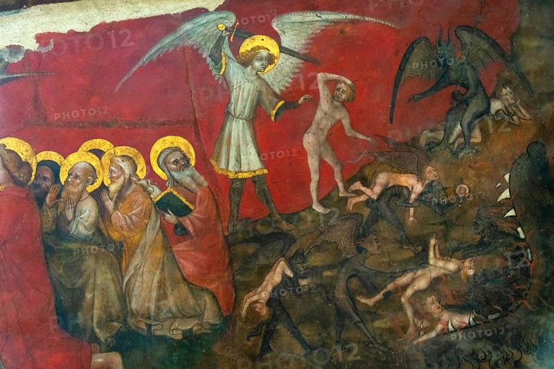 Puy de Dome (63) Ennezat. La collégiale Saint-Victor-et-Sainte-Couronne. Peinture du jugement dernier France. Auvergne. The Saint-Victor-et-Sainte-Couronne collegiate church. Painting of the Last Judgment