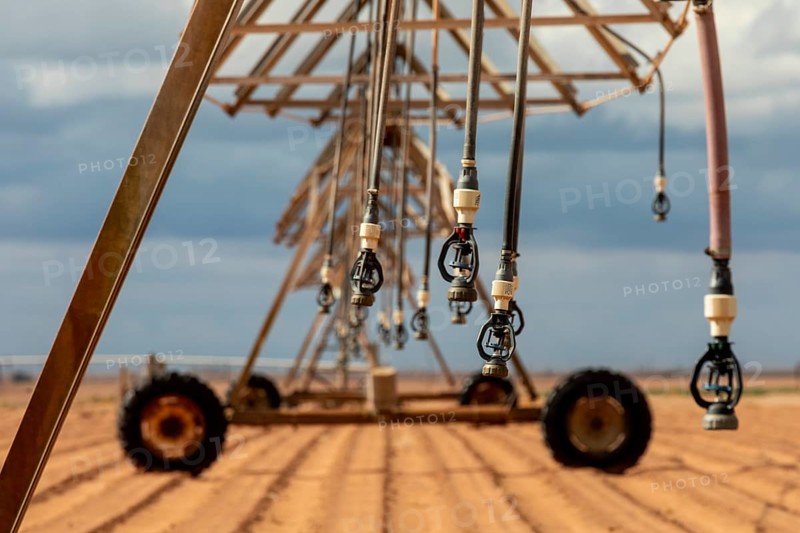 Plains, Texas, Center-pivot irrigation equipment on a west Texas farm