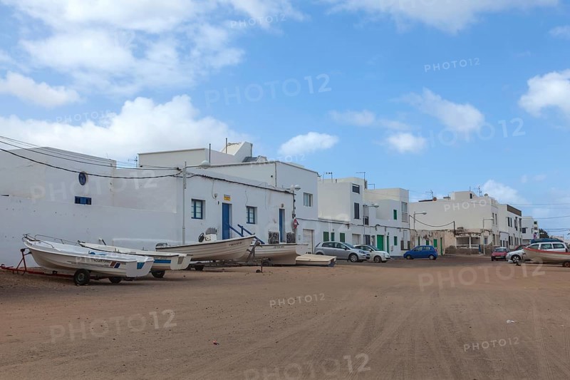 Village street in Caleta de Famara, municipality of Teguise, Lanzarote, Canary Island, Canary Islands, Spain, Europe