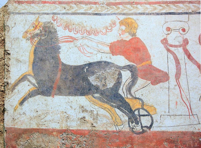 Tomb painting from a chamber tomb from ca 480 B. C. Lucanian period, in the Museum of Paestum, Campania, Italy, Europe