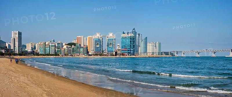 BUSAN, SOUTH KOREA, APRIL 11, 2017: Panorama of Gwangalli Beach in Busan, a large port city in South Korea