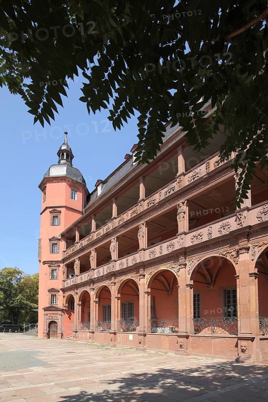 Red Isenburg Castle, Renaissance, red, corner tower, arcade, Main, Offenbach, Hesse, Germany, Europe