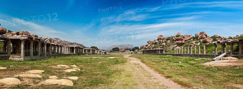 Ancient ruins of Hampi and Sule Bazaar, Hampi, Karnataka, India. Panorama
