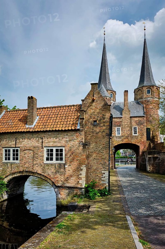 Oostport (Eastern Gate) of Delft in the day. Delft, Netherlands