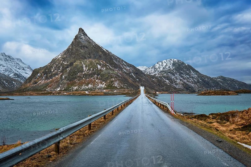 Road in Norwegian fjord. Lofoten islands, Norway, Europe