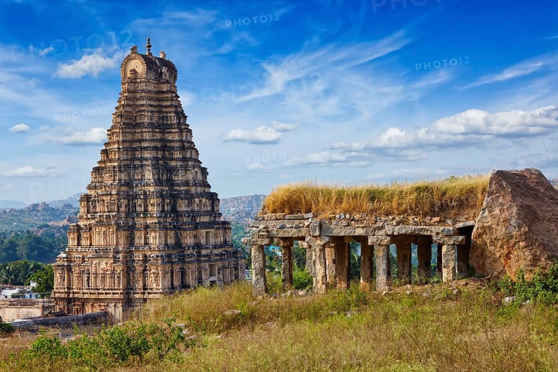 Gopura (or gopuram) tower of Virupaksha Temple. Hampi, Karnataka, India, Asia